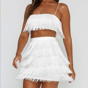 MESHKI Sophia White Fringe Skirt Set